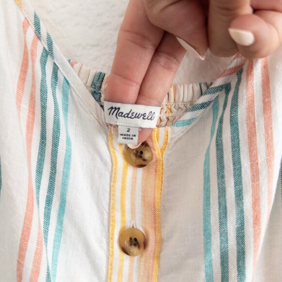 Madewell 100% Linen Striped Fitted-Bodice Midi Tank Sun Dress Size 2 - Picture 8 of 9